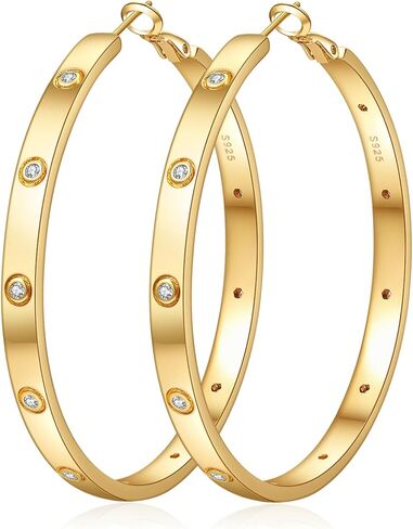 925 Sterling Silver Hoop Earrings for Women Large Silver Hoop Earrings Hypoallergenic Lightweight Silver Earrings Hoops with Cubic Zirconia 40/50/60mm in Saudi Arabia
