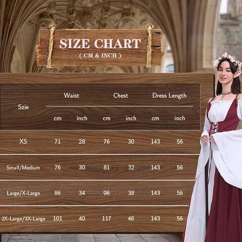 7 PCS Renaissance Dresses for Women Medieval Costume with Elf Ears, Necklace, Leather Belt, and Flower Crown in Saudi Arabia