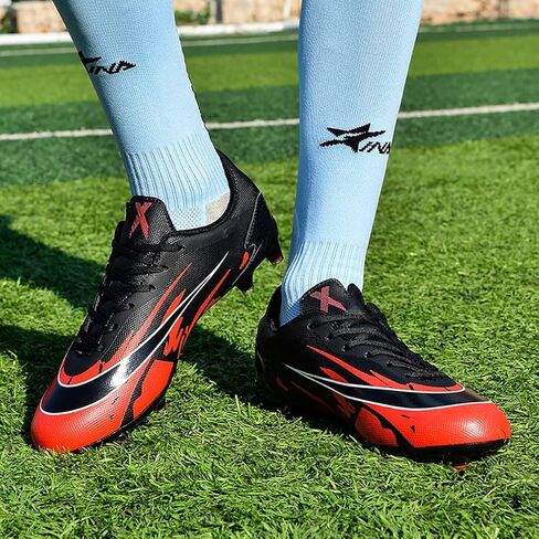 Mens Soccer Cleats Outdoor Spikes Black White Soccer Shoes for Men Professional High-Top Football Shoes Indoor Breathable Athletic Soccer Boots Professional Futsal Competition/Training Sneakers in Saudi Arabia