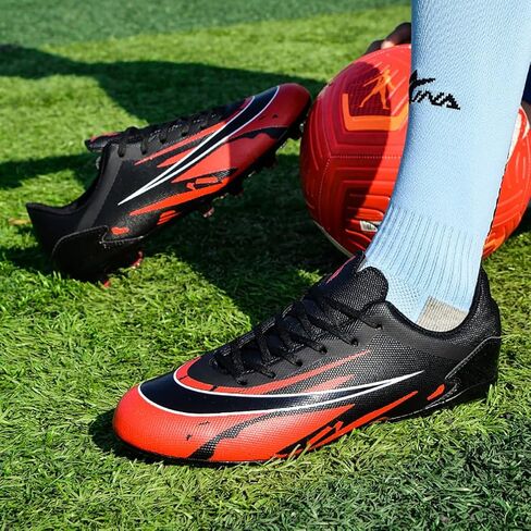 Mens Soccer Cleats Outdoor Spikes Black White Soccer Shoes for Men Professional High-Top Football Shoes Indoor Breathable Athletic Soccer Boots Professional Futsal Competition/Training Sneakers in Saudi Arabia