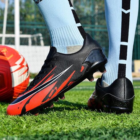 Mens Soccer Cleats Outdoor Spikes Black White Soccer Shoes for Men Professional High-Top Football Shoes Indoor Breathable Athletic Soccer Boots Professional Futsal Competition/Training Sneakers in Saudi Arabia
