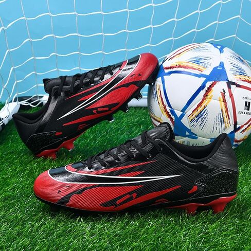 Mens Soccer Cleats Outdoor Spikes Black White Soccer Shoes for Men Professional High-Top Football Shoes Indoor Breathable Athletic Soccer Boots Professional Futsal Competition/Training Sneakers in Saudi Arabia