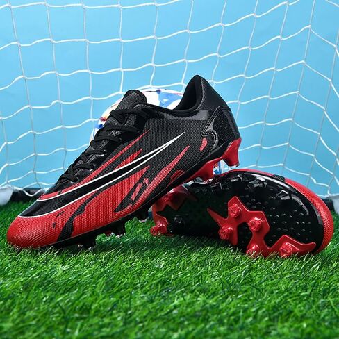 Mens Soccer Cleats Outdoor Spikes Black White Soccer Shoes for Men Professional High-Top Football Shoes Indoor Breathable Athletic Soccer Boots Professional Futsal Competition/Training Sneakers in Saudi Arabia