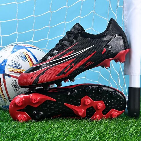 Mens Soccer Cleats Outdoor Spikes Black White Soccer Shoes for Men Professional High-Top Football Shoes Indoor Breathable Athletic Soccer Boots Professional Futsal Competition/Training Sneakers in Saudi Arabia