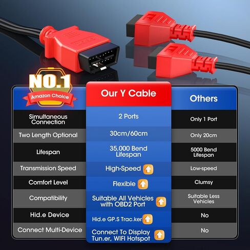 كابل تمديد Autel obdii obd2 16 pin y، 16pin 1x ذكر إلى 2x أنثى محول موصل تمديد، لجميع مركبات obd ii (1ft/30cm) in Kuwait