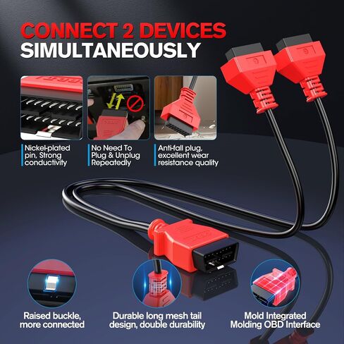 كابل تمديد Autel obdii obd2 16 pin y، 16pin 1x ذكر إلى 2x أنثى محول موصل تمديد، لجميع مركبات obd ii (1ft/30cm) in Kuwait