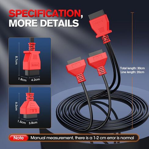 كابل تمديد Autel obdii obd2 16 pin y، 16pin 1x ذكر إلى 2x أنثى محول موصل تمديد، لجميع مركبات obd ii (1ft/30cm) in Kuwait