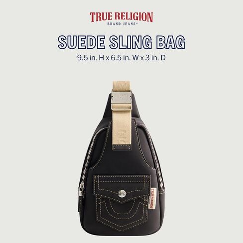 حقيبة حبال نسائية من True Religion، حقيبة ظهر صغيرة للسفر من جلد الغزال الصناعي مع حزام كتف قابل للتعديل in Saudi Arabia