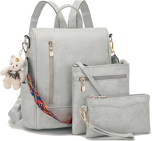 حقيبة ظهر نسائية من Soperwillton مصنوعة من جلد البولي يوريثان ومضادة للسرقة، حقيبة كتف أنيقة للسفر، مجموعة من 3 قطع in Kuwait