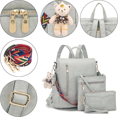 حقيبة ظهر نسائية من Soperwillton مصنوعة من جلد البولي يوريثان ومضادة للسرقة، حقيبة كتف أنيقة للسفر، مجموعة من 3 قطع in Kuwait