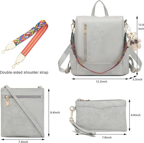 حقيبة ظهر نسائية من Soperwillton مصنوعة من جلد البولي يوريثان ومضادة للسرقة، حقيبة كتف أنيقة للسفر، مجموعة من 3 قطع in Kuwait