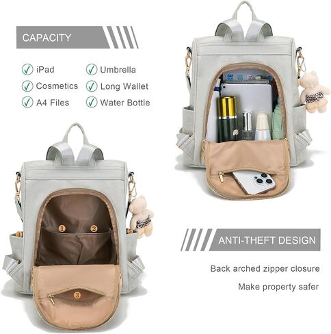 حقيبة ظهر نسائية من Soperwillton مصنوعة من جلد البولي يوريثان ومضادة للسرقة، حقيبة كتف أنيقة للسفر، مجموعة من 3 قطع in Kuwait