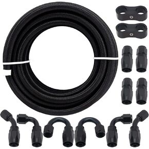 6AN Fuel Line Kit 20FT, 6AN Nylon Braided Fuel Line Hose Fitting Kit CPE Black(0.34inch ID)