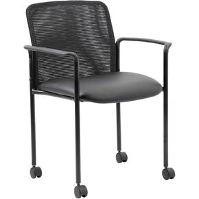 Boss Office Products Mesh and Vinyl Guest Casters Chair, Black