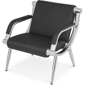 ATHENA Collection Modern Reception Chair Office Furniture PU Leather Metal Frame Waiting Room Chair Curved Armchair with Back Upholstered Guest Chair for Conference Room, Hall, Reception Room, Black