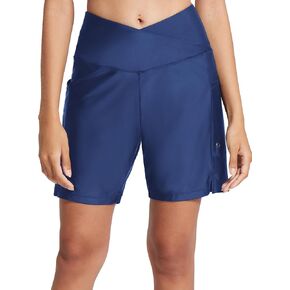AJISAI Women's 7" Long Swim Board Shorts High Waisted Swimsuits Quick Dry Beach Bathing Shorts with Liner Side Pockets