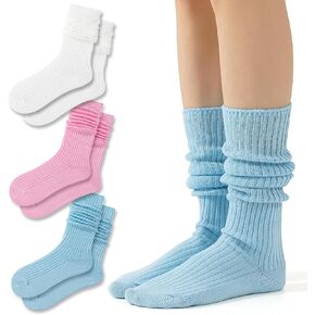 Slouch Socks Pack For Women 80s Retro Scrunch Knee High Socks Long Slouchy Stacked Ribbed Boot Socks for Women Girls in Kuwait