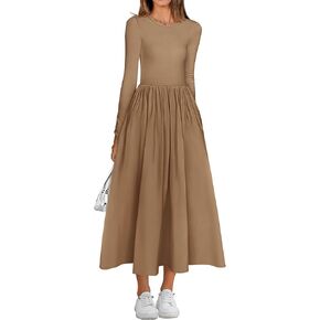 BTFBM Casual Long Sleeve Dresses Fall Dresses Solid Wedding Guest Dress Midi Dress Flowy Bohemian Long Dress