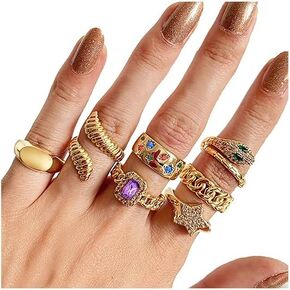 CSIYANJRY99 Chunky Gold Ring Set Boho Stackable Rings for Finger Vintage Knuckle Rings Sets Prom Costume Accessories for Women