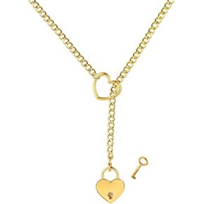 Heart O-ring Slip Chain Necklace For Women Y-Necklace Handmade Punk Gothic Cuban Necklace Adjustable Lariat Womens Heart O-Ring Slip Chain Choker for Women Jewelry