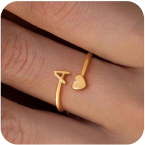 Gold Initial Ring for Women Initial Heart Ring that don't Tarnish 18K Gold Plated Stackable Thumb Rings for Women Cute Adjustable Rings for Women Jewelry Gifts