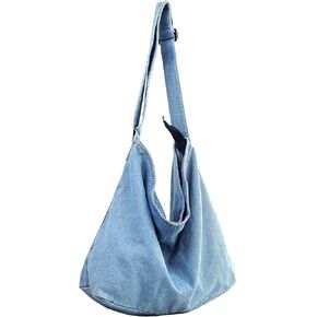 Denim Shoulder Bag for Women, Casual Style Lightweight Classic Retro Travel Shopper Hobo Bag