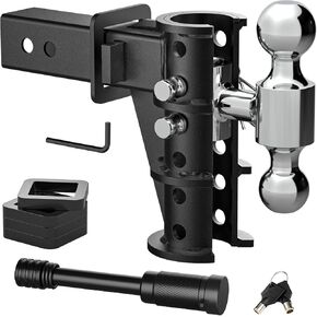 وصلة كرة مقطورة قابلة للتعديل بطول 6 بوصات (18500 رطل GTW) لجهاز استقبال 2.5 بوصة مع كرات سحب من الفولاذ المقاوم للصدأ مقاس 2 بوصة و2-5/16 بوصة وأقفال دبابيس مضادة للسرقة للشاحنات in Kuwait