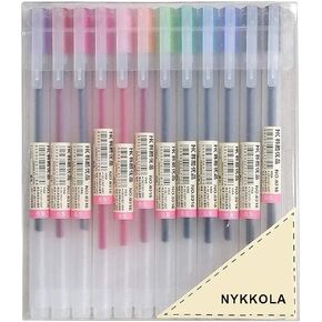 Japanese Style Gel Ink Pen 0.5mm Colorful Fine Ballpoint Maker Pen for Office School Stationery Supply,Pack of 12, Assorted Colors