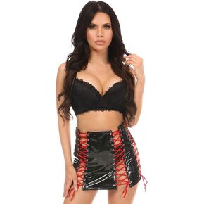 Daisy corsets Women's Black Patent PVC Vinyl Lace-up Skirt W/Red Lacing