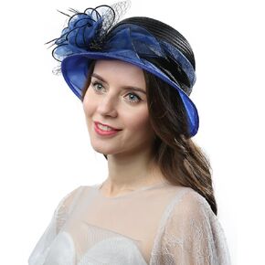 Womens Two Tones Bucket Bowler Church Hat for Saturday Derby Day Royal Scot Lady Tea Party Occasion