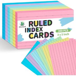 300 PCS Index Cards, 3 x 5 Inches Colored Flash Cards Bulk Ruled Lined Note Cards for Studying, School Office Supplies