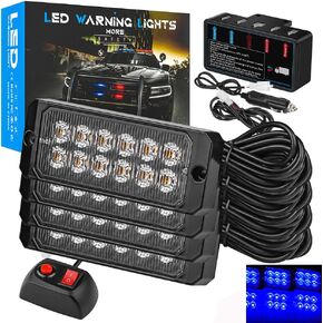 48LEDs Super Bright LED Emergency Strobe Warning Lights Kit for Cars, Caution Hazard Beacon Light Bar LED Emergency Strobe Flashing Safety Lights with 18 Different Flashing (Blue)