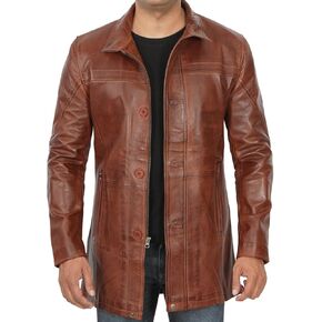 Decrum Men's Trench Coat Single Breasted Long Jacket Button Up Car Coat for Men