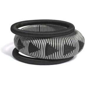 Threaded Set - Handcrafted Wooden Bangle Wrapped with Black and White Thread in Half Rhombus Design Pattern with 2 Threaded Spacers in Black Color (Medium Hand Size)