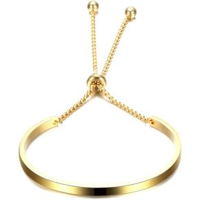 Gold/Silver Bangle Bracelet for Women Adjustable Slide Chain Bracelet Chunky Gold Bangle Bracelet Mothers Day Gift for Mom