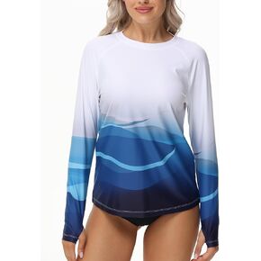 Rash Guard for Women Long Sleeve UPF 50+ Womens Swim Shirts Quick Dry UV Protection Water Swimming Tops with Thumb Holes