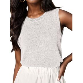 Women's Summer Sleeveless Sweater Top Casual Lightweight Crew Neck Beach Knitted Tank Tops