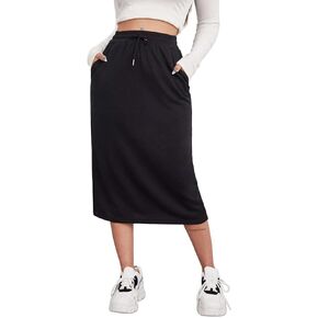 SOFIA'S CHOICE Women's Drawstring Skirt High Waist A Line Midi Skirts with Pockets
