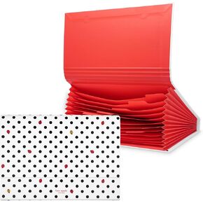 Kate Spade New York Expanding File Organizer, 12-Pocket Folder, Faux Leather File Folio with Magnetic Closure, Letter Size Document Holder, Ladybug Dot