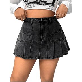 Floerns Women's Plus Size High Waist Casual Pleated Hem Denim Short Skirt