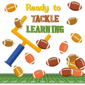 CY2SIDE Fall Football Learning Bulletin Board - 85PCS Ready to Tackle Learning Cutout for Classroom Bulletin Board Set Back to School Football Name Tag Cutout Trim Border Autumn Classroom Wall Decor