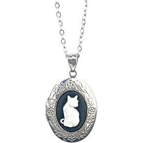 Zian Cameo Cat Necklace Book Necklace Book Lock Necklace Oval Necklace Photo Locket Book Lovers Necklace Cute Back-To-School Necklace in Kuwait