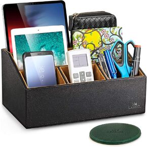 منظم مكتب جلدي مع قاعدة مقاس 4 بوصات، سعة كبيرة 5 مقصورات، توحيد سطح المكتب، مصنوع يدويًا (أسود) in Kuwait