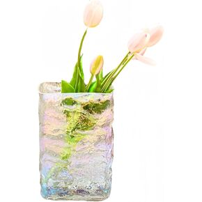 Hand-Blown Glacier Hammered Glass Vase, Colorful Glass Vase, Can Be Made Into Vase, Artwork, Storage Bottle, Suitable for Wedding Table Party Living Room Office Bedroom, Decorative Gifts