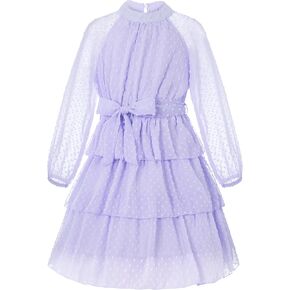 Move Dance Girls Dresses Flared A-Line Swiss Dot Raglan Chiffon Sundress 6-13 Years Old