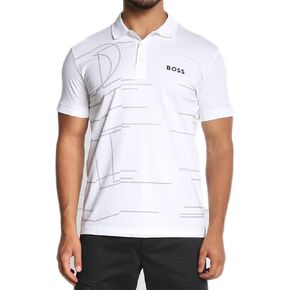 قميص بولو رجالي من Hugo Boss Paddy 3 مصنوع من القطن المطاطي بمقاس كلاسيكي بنمط عاكس 50472552 (الولايات المتحدة، ألفا، متوسط، عادي، أبيض 100) in Kuwait