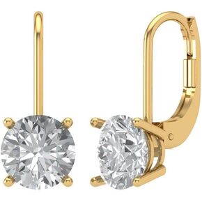 Clara Pucci 3 ct Brilliant Round Cut Drop Dangle VVS1 Clear Simulated Diamond Solid 18K Yellow Gold Designer Earrings Lever Back