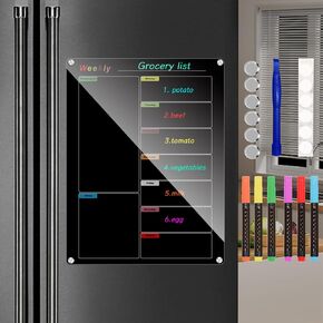 Ninyoon Weekly Calendar Meal Planner for Fridge, Magnetic Acrylic Fridge Menu Dry Erase Board with 6 Markers 6 Hanging Hardware 6 Gaskets - 1 Set (Clear - 9.8x13 - Weekly)