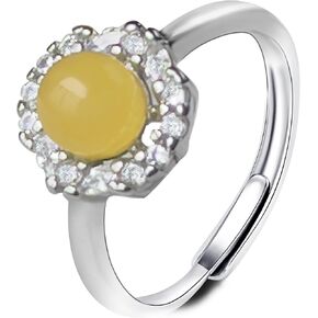 Honey Amber Ring for Women, Cubic Zirconia Promise Ring for Her, Stackable Wedding Statement Ring, Adjustable Amber Jewelry Ball Ring for Your Loved One