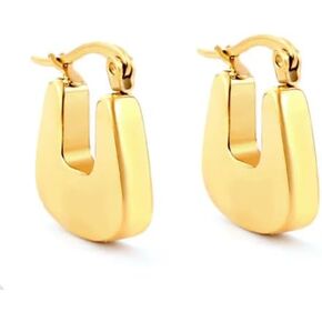 Geometric Hoop Earrings Set in 18K Gold Plated and Silver, C, U and Pentagon, Rectangle, Square, Irregular Shapes, Luxurious and Elegant Styles